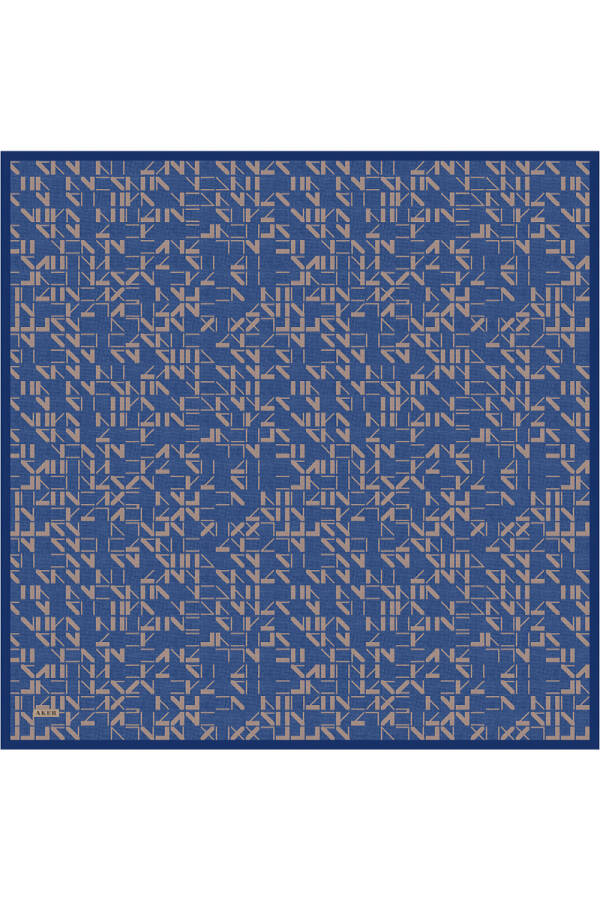 Mavi İpek Krep Saten Eşarp - 1