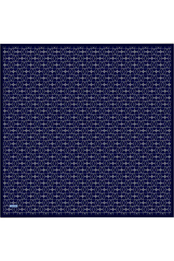Lacivert 90X90 İpek Krep Saten Eşarp - 1