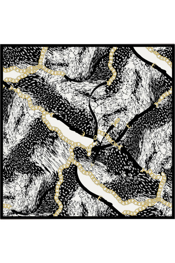 Siyah Leopar Desenli İpek Krep Saten Eşarp - 1