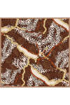 Kahverengi Leopar Desenli İpek Krep Saten Eşarp - 1