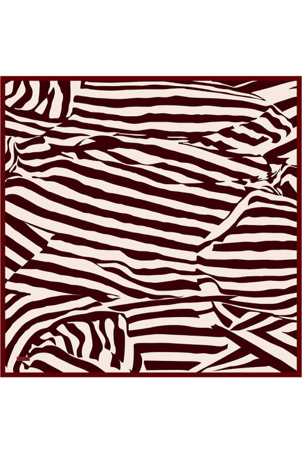 Bordo Zebra Desenli İpek Krep Saten Eşarp - 1