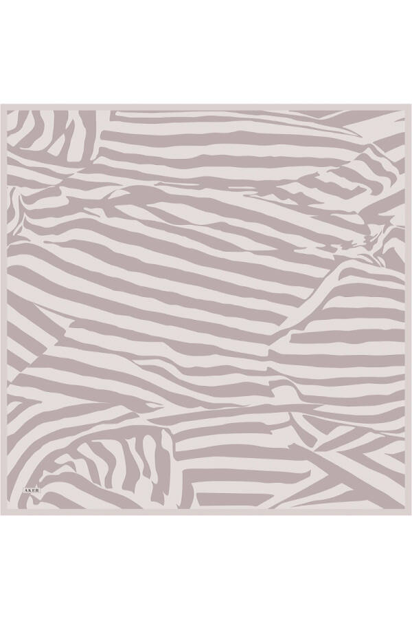 Ekru Zebra Desenli İpek Krep Saten Eşarp - 1