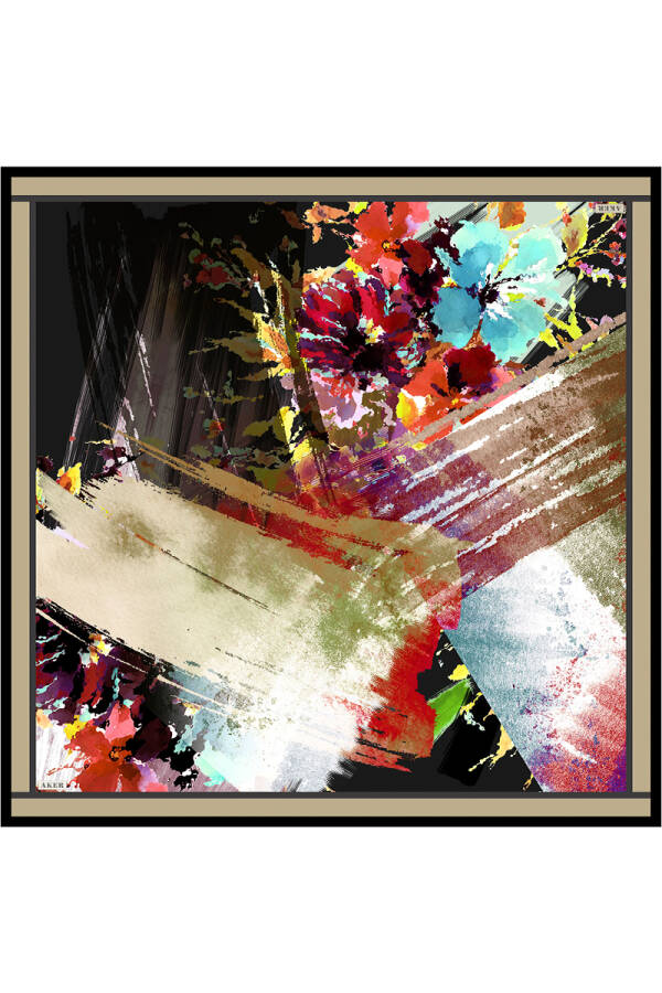 Renkli İpek Krep Saten Eşarp - Aker