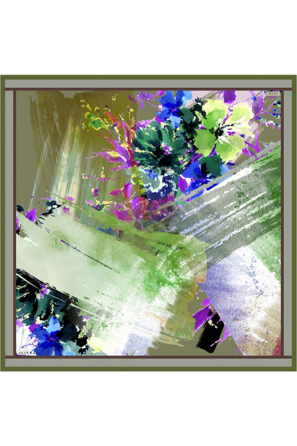 Renkli İpek Krep Saten Eşarp - 1