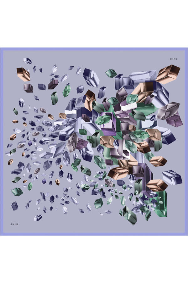 Lila Geometrik Desenli İpek Krep Saten Eşarp - 1