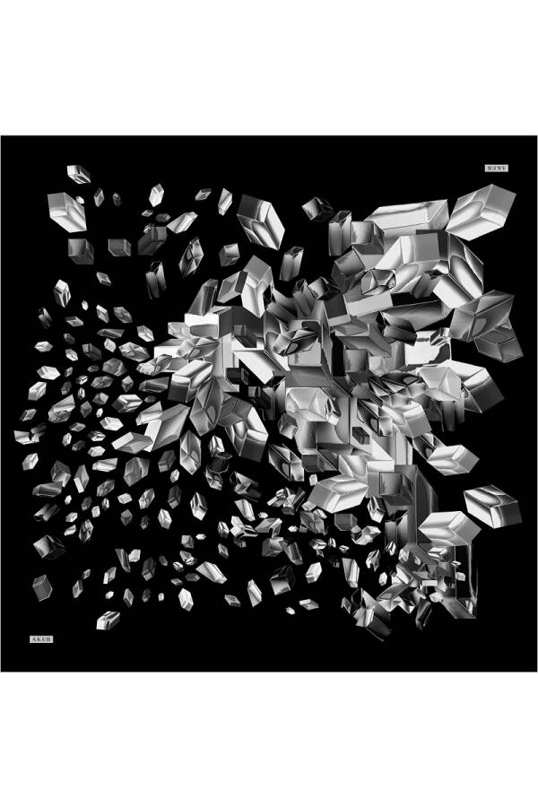 Siyah Geometrik Desenli İpek Krep Saten Eşarp - 1