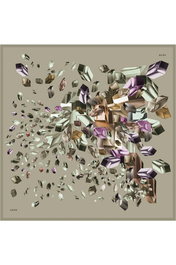 Vizon Geometrik Desenli İpek Krep Saten Eşarp - 1