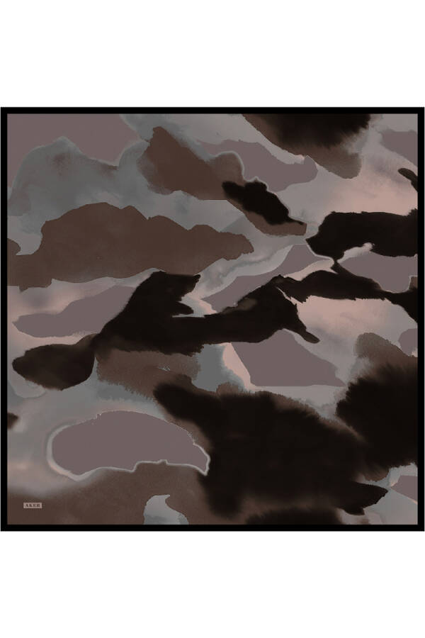 Kahverengi Çiçek Desenli İpek Krep Saten Eşarp - 1