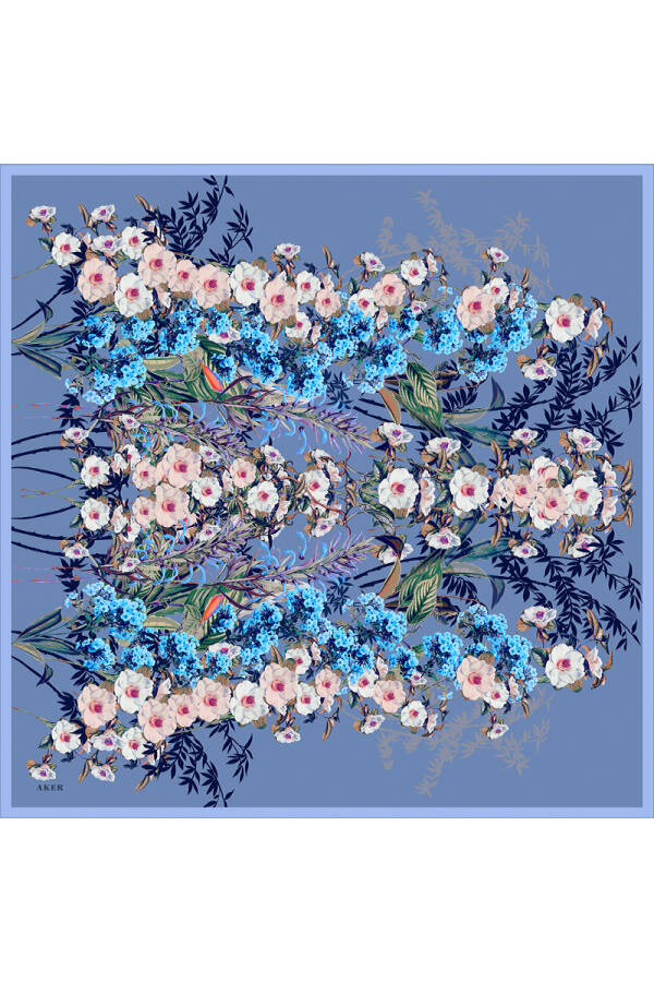 Renkli İpek Krep Saten Eşarp - 1