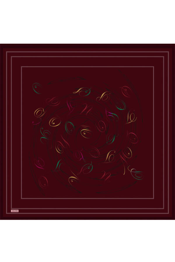 Bordo Fırça Desenli İpek Krep Saten Eşarp - 1