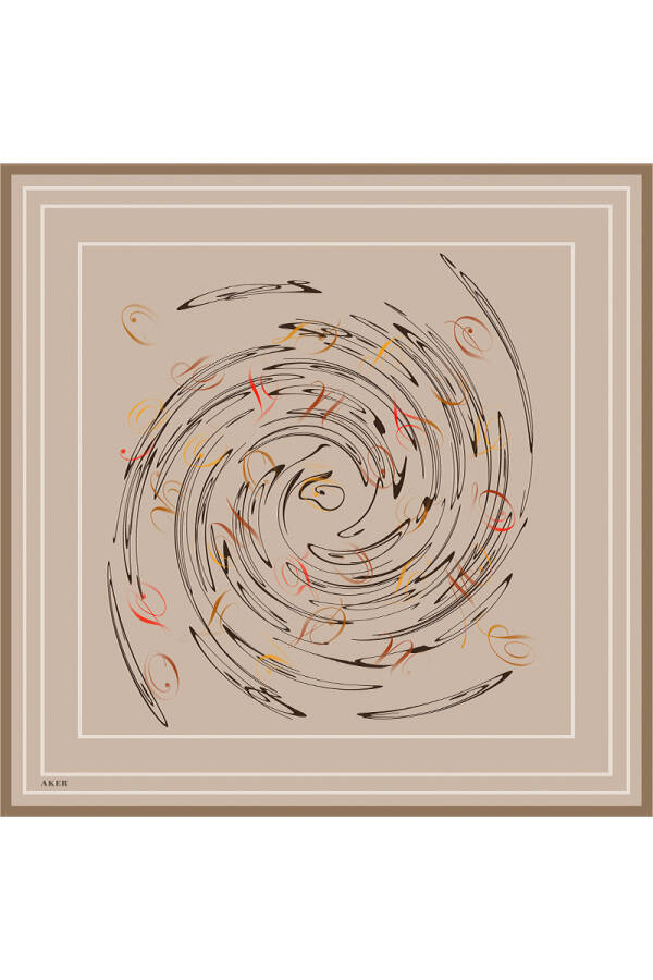 Bej Fırça Desenli İpek Krep Saten Eşarp - 1