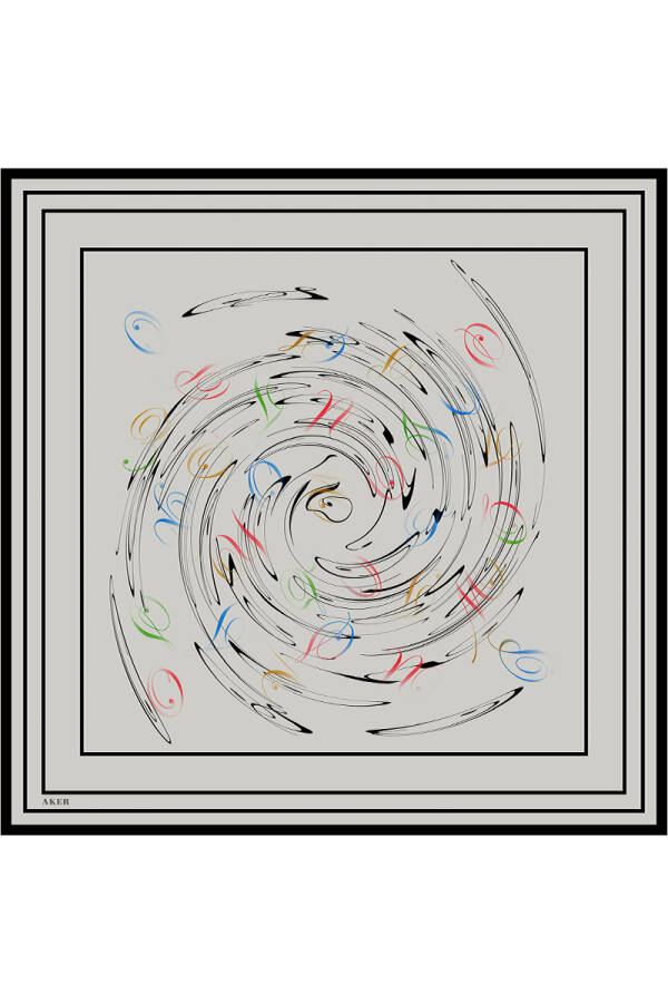 Ekru Fırça Desenli İpek Krep Saten Eşarp - 1