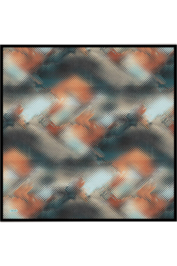 Siyah Fırça Desenli İpek Krep Saten Eşarp - 1