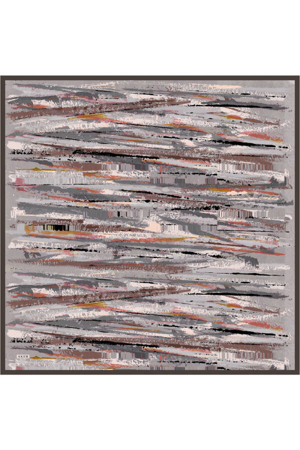 Açık Gri Fırça Desenli İpek Krep Saten Eşarp - 1