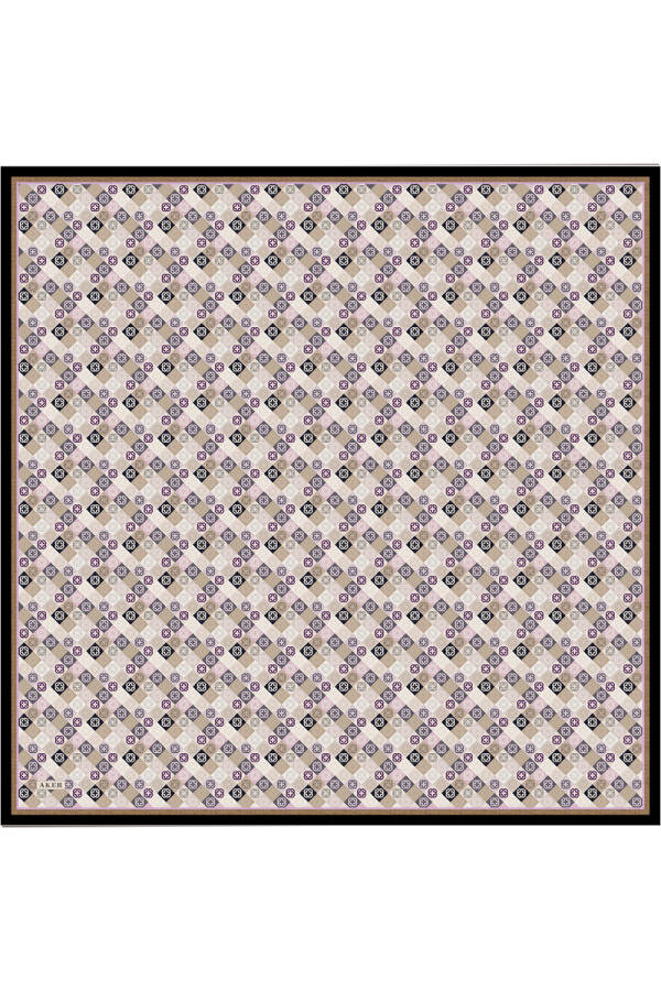 Mor Logo Desenli İpek Krep Saten Eşarp - Aker