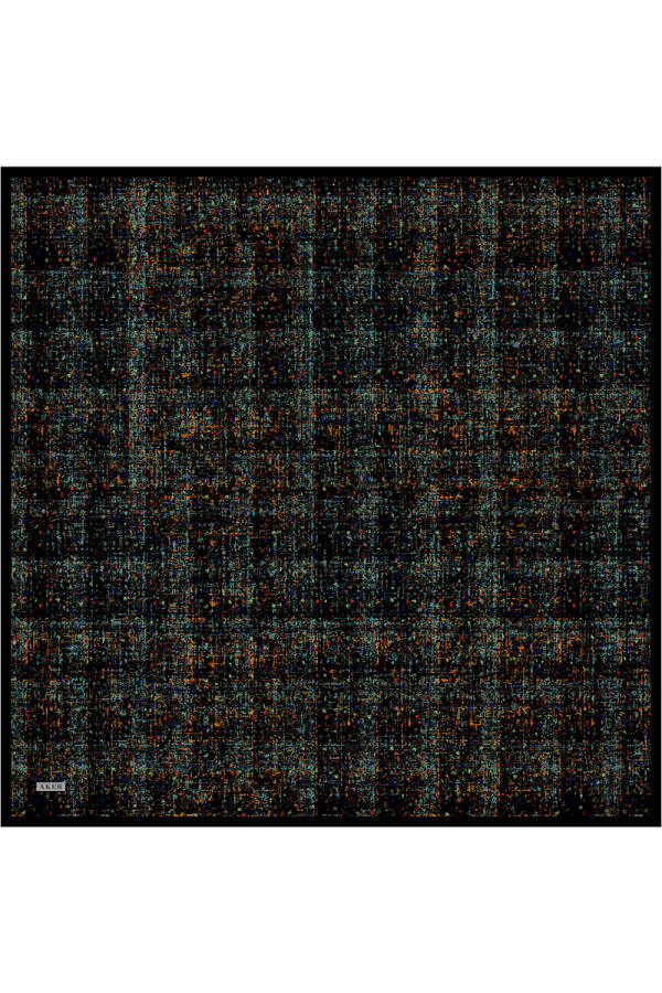 Siyah Fırça Desenli İpek Krep Saten Eşarp - Aker