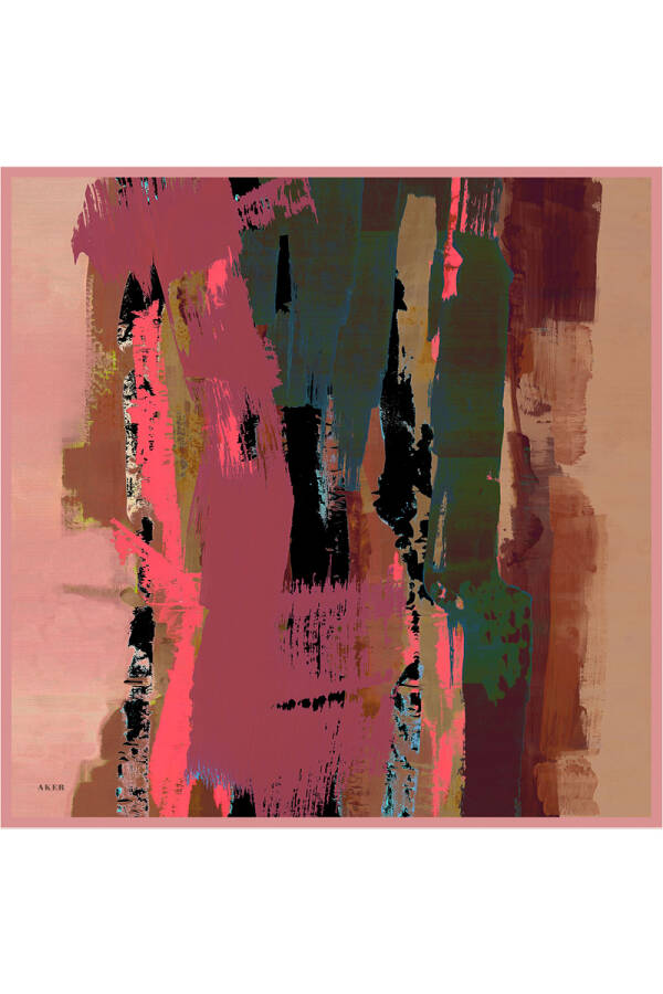 Renkli İpek Krep Saten Eşarp - Aker