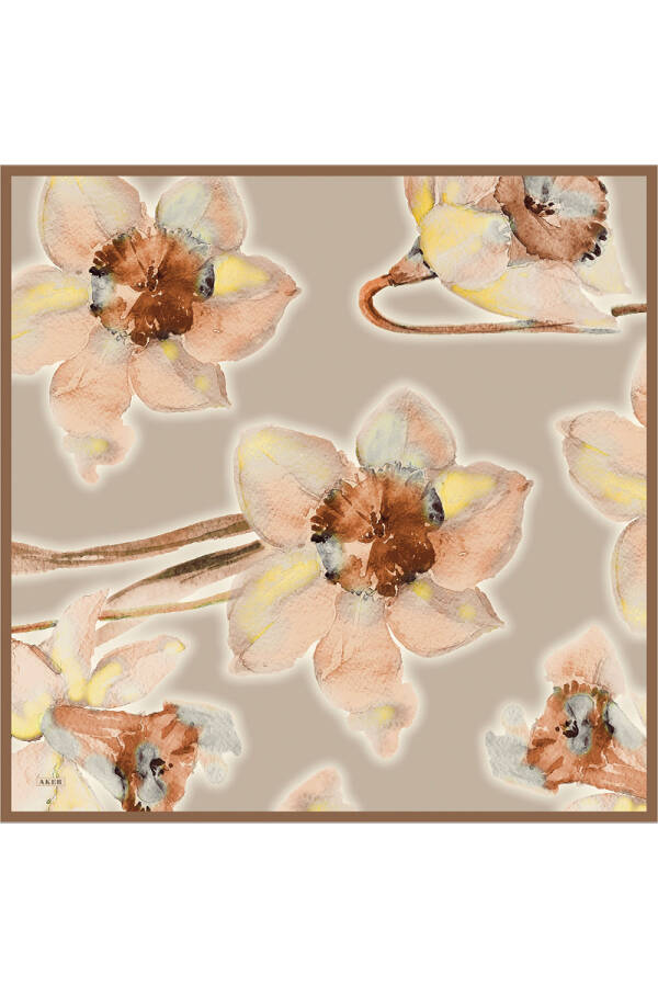 Renkli İpek Krep Saten Eşarp - Aker