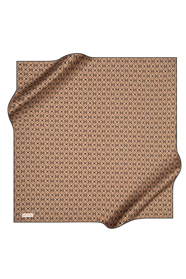 Logo Desenli 90X90 İpek Krep Saten Eşarp - 1