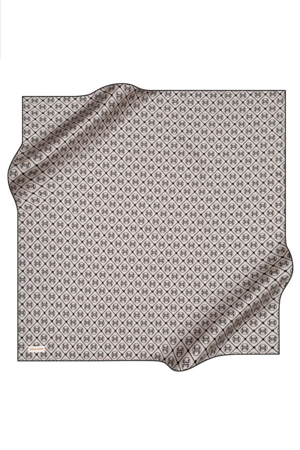 Logo Desenli 90X90 İpek Krep Saten Eşarp - 1