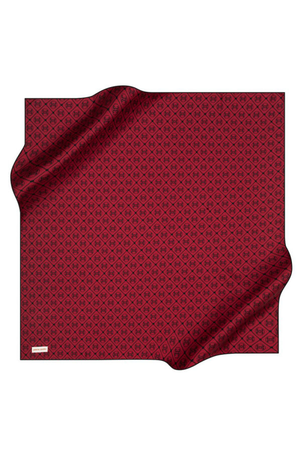 Logo Desenli 90X90 İpek Krep Saten Eşarp - 1
