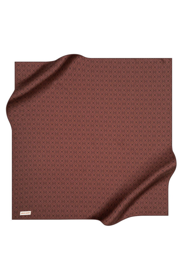 Logo Desenli 90X90 İpek Krep Saten Eşarp - 1