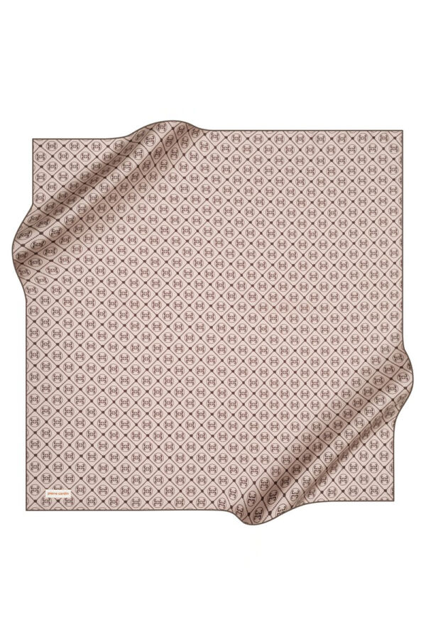 Logo Desenli 90X90 İpek Krep Saten Eşarp - 1