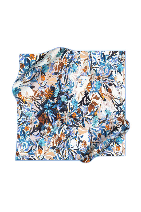 Çiçek Desenli İpek Krep Saten Eşarp - 1
