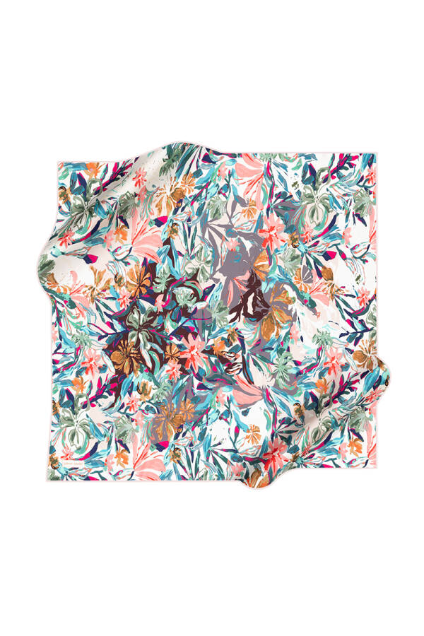 Çiçek Desenli Pierre Cardin Krep Saten Eşarp - 1