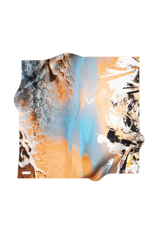 Fırça Desenli İpek Krep Saten Eşarp - 1