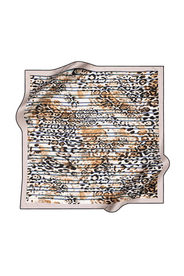 Leopar Desenli İpek Krep Saten Eşarp - 1