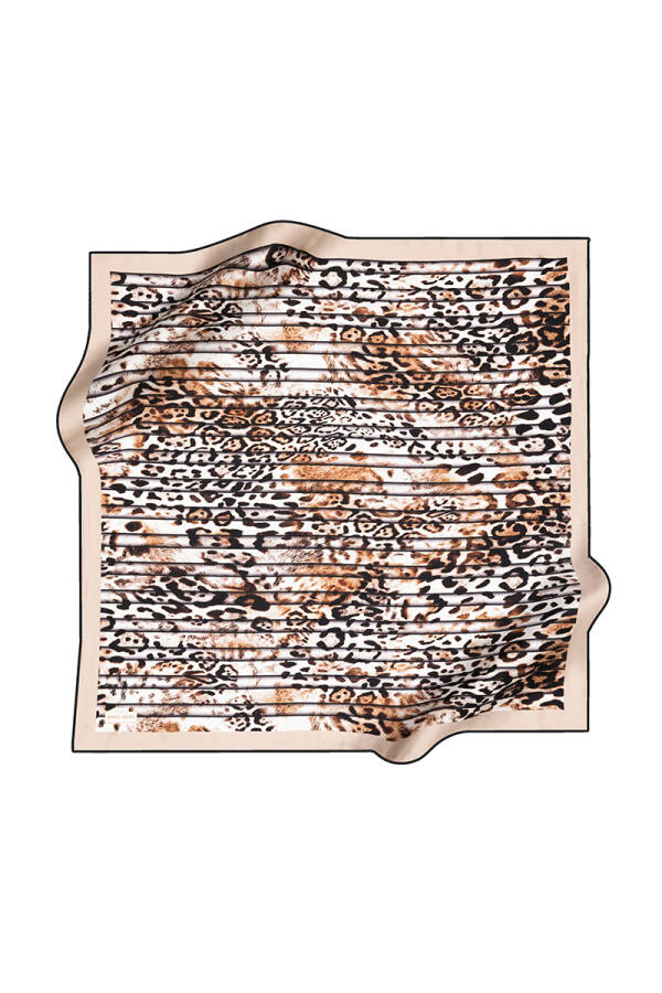 Leopar Desenli İpek Krep Saten Eşarp - 1