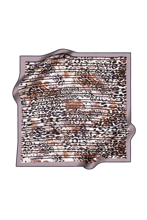 Leopar Desenli İpek Krep Saten Eşarp - 1