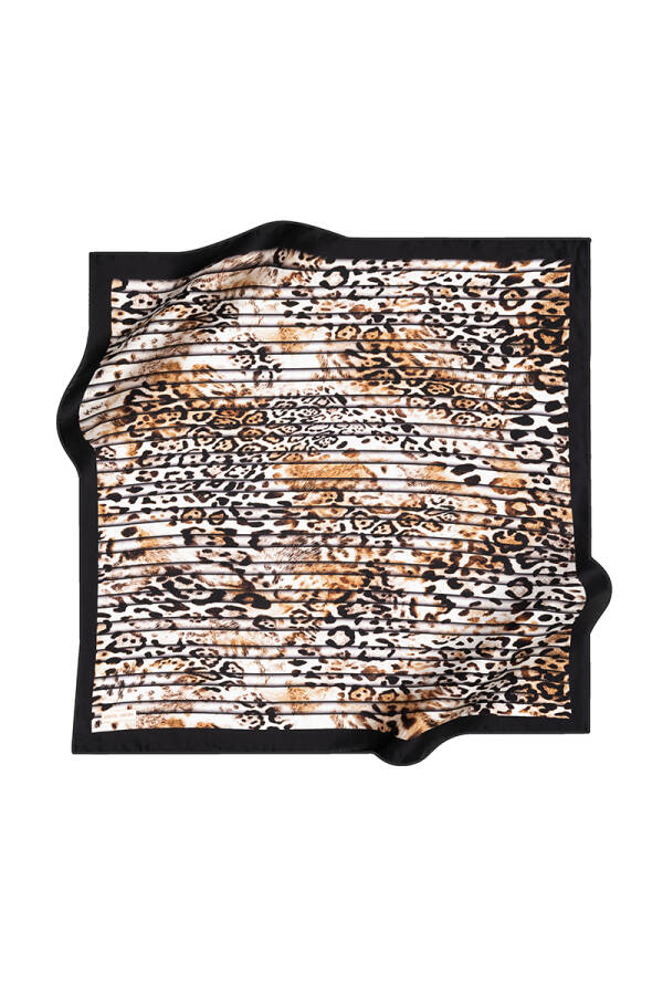 Leopar Desenli İpek Krep Saten Eşarp - 1