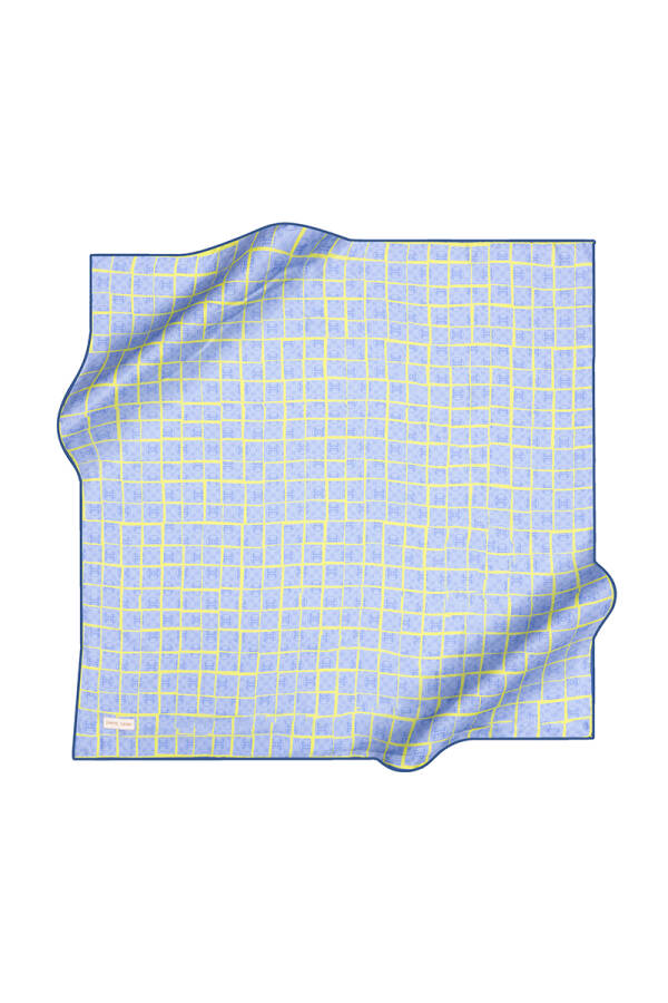Logo Desenli 90X90 İpek Krep Saten Eşarp - 1