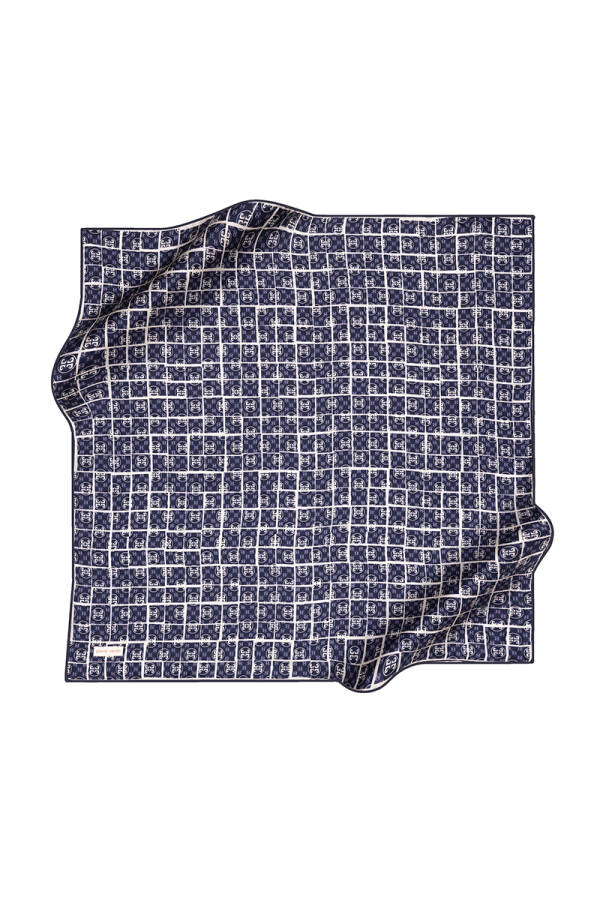 Logo Desenli İpek Krep Saten Eşarp - 1