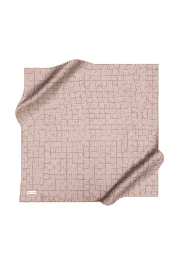 Logo Desenli İpek Krep Saten Eşarp - 1