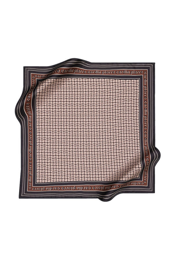 Logo Desenli 90X90 İpek Krep Saten Eşarp - 1