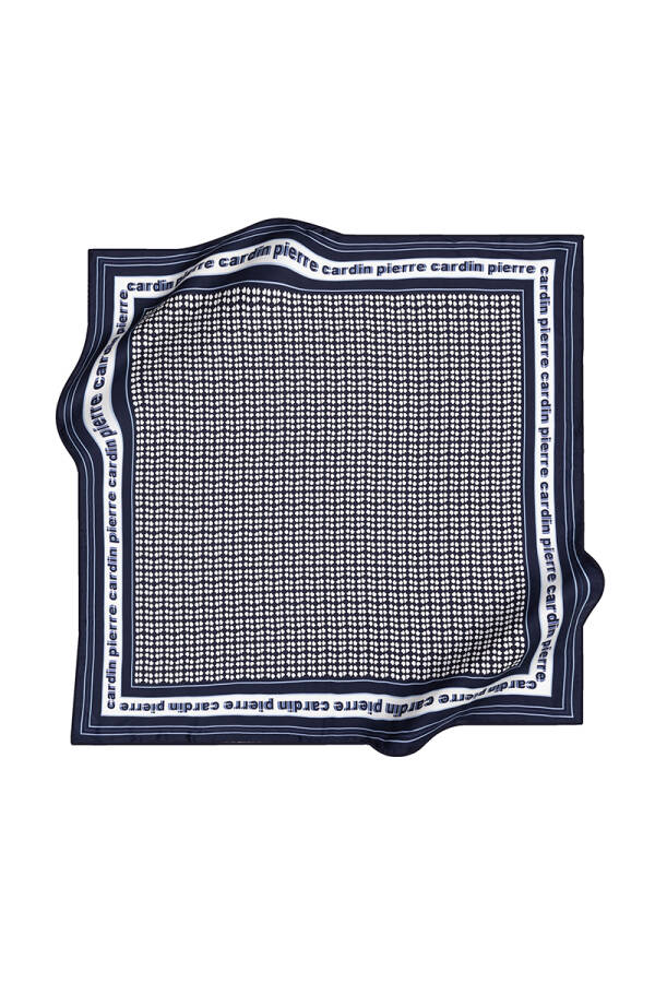 Logo Desenli 90X90 İpek Krep Saten Eşarp - 1