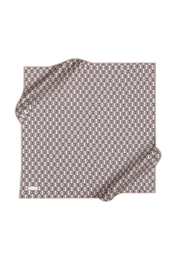 Logo Desenli 90X90 İpek Krep Saten Eşarp - 1