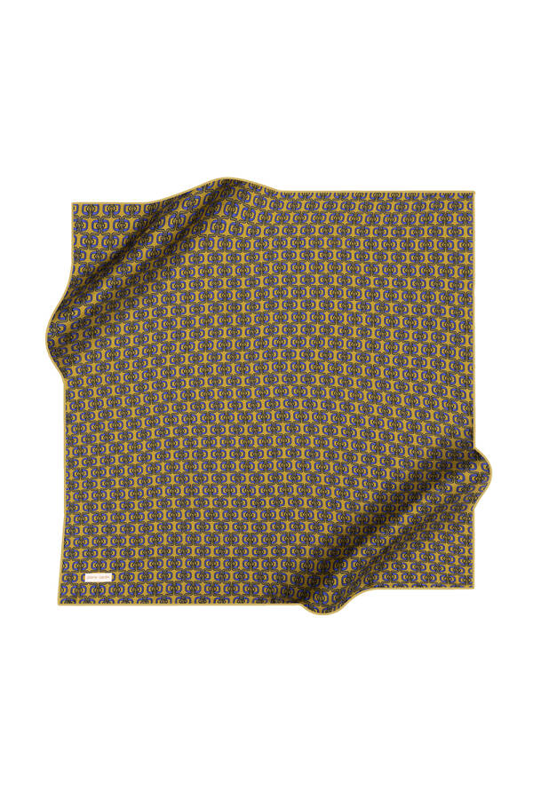Logo Desenli 90X90 İpek Krep Saten Eşarp - 1