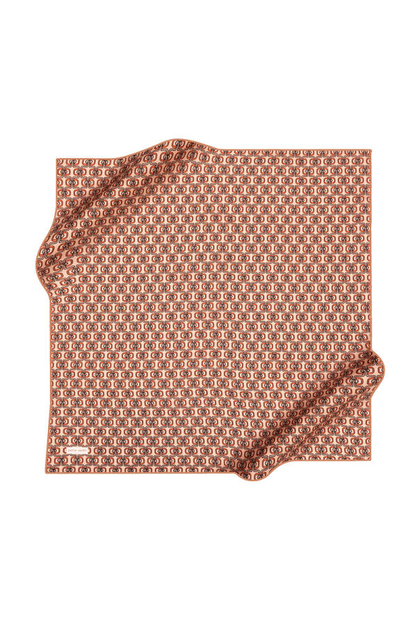 Logo Desenli 90X90 İpek Krep Saten Eşarp - 1