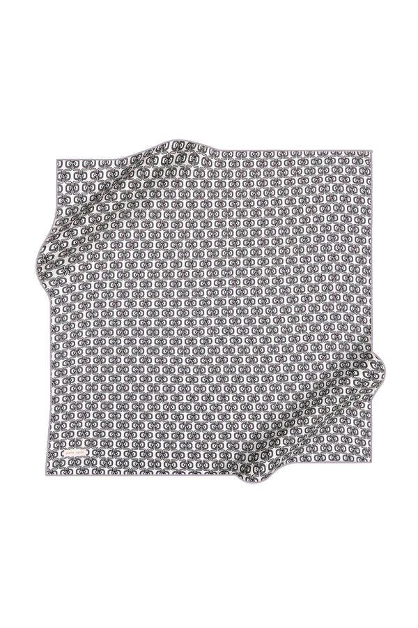 Logo Desenli 90X90 İpek Krep Saten Eşarp - 1