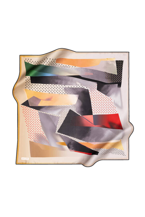 Geometrik Desenli 90X90 İpek Krep Saten Eşarp - 1