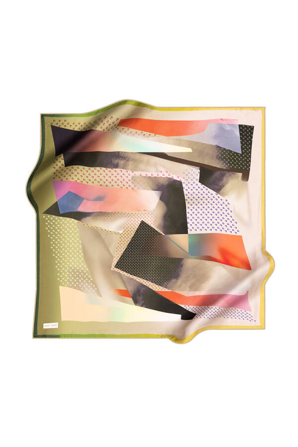 Geometrik Desenli İpek Krep Saten Eşarp - 1