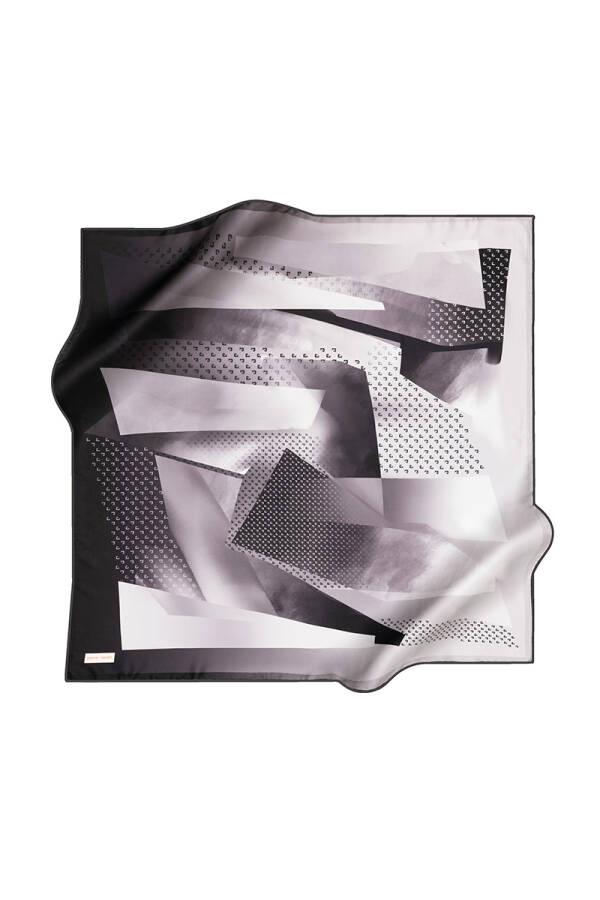 Geometrik Desenli 90X90 İpek Krep Saten Eşarp - 1