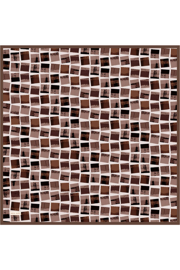 Kahverengi 90X90 İpek Twill Eşarp - 1