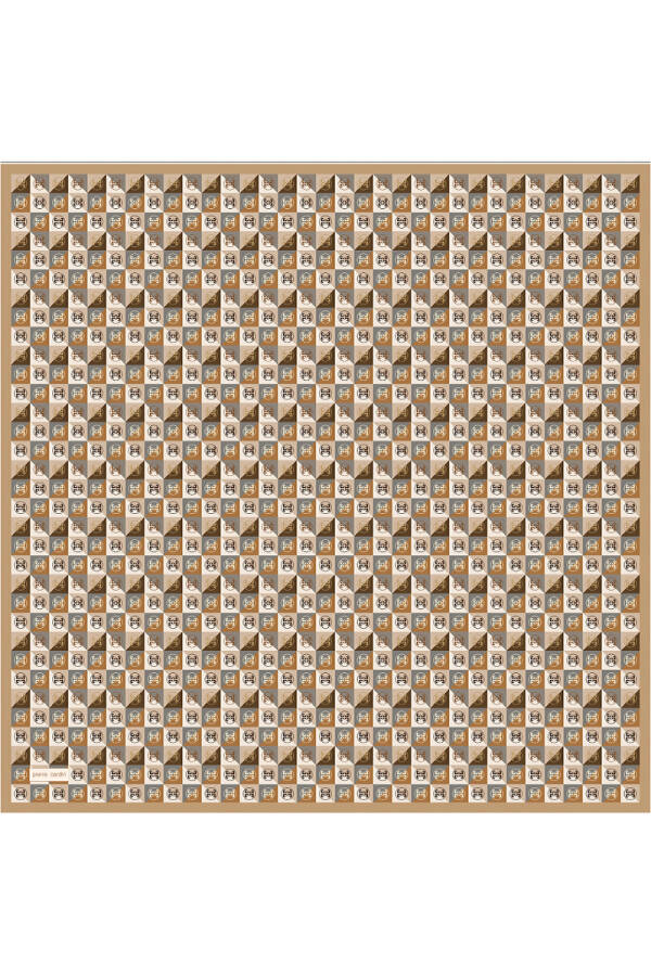 Kahve Melanj 90X90 İpek Twill Eşarp - 1