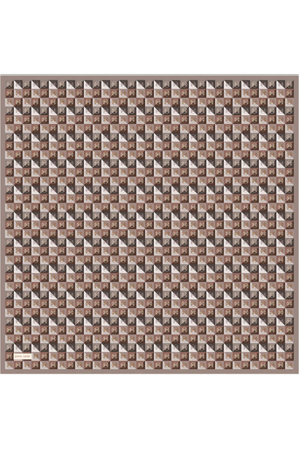 Kahverengi 90X90 İpek Twill Eşarp - 1