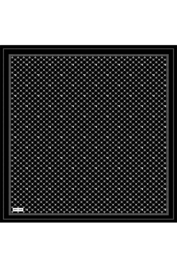Siyah 90X90 İpek Krep Saten Eşarp - 1